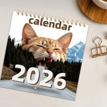 2026 Cooking Cats Calendar – Cute Feline Chefs Wall Art, Hanging Hole/Spiral Binding, Fun Illustrations, Gift – Compatible with Standard Calendars