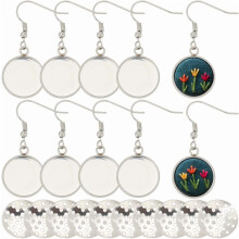 40-Pc Embroidery Earring Making Kit with 304 Stainless Steel Hooks, Cabochon Blanks & Round Pendant Trays – DIY Jewelry Supplies