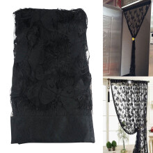 Macrame Lace Door Curtain Black 39x79 in