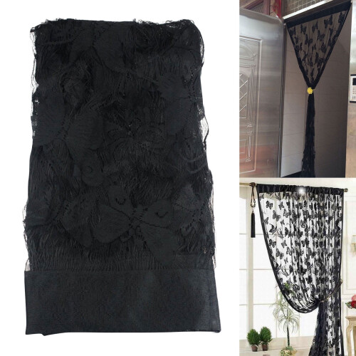 Macrame Lace Door Curtain Black 39x79 in