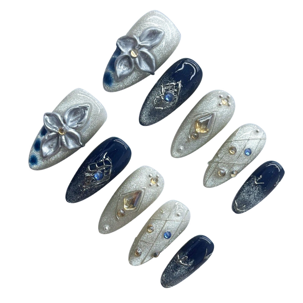Dcph-Clothing (Xs) 3D Carved Cat Eye False Nails, 10Pcs