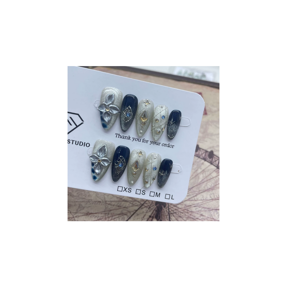 Dachuang Beauty (L) 3D Carved Cat\'S Eye False Nails, 10Pcs