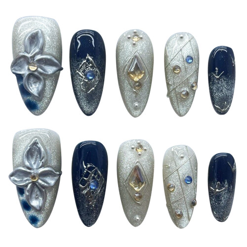 (S) 3D Carved Cat\'s Eye False Nails, 10pcs 2