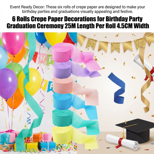 6 Rolls Crepe Paper, 25M Length, 4.5CM Width 2
