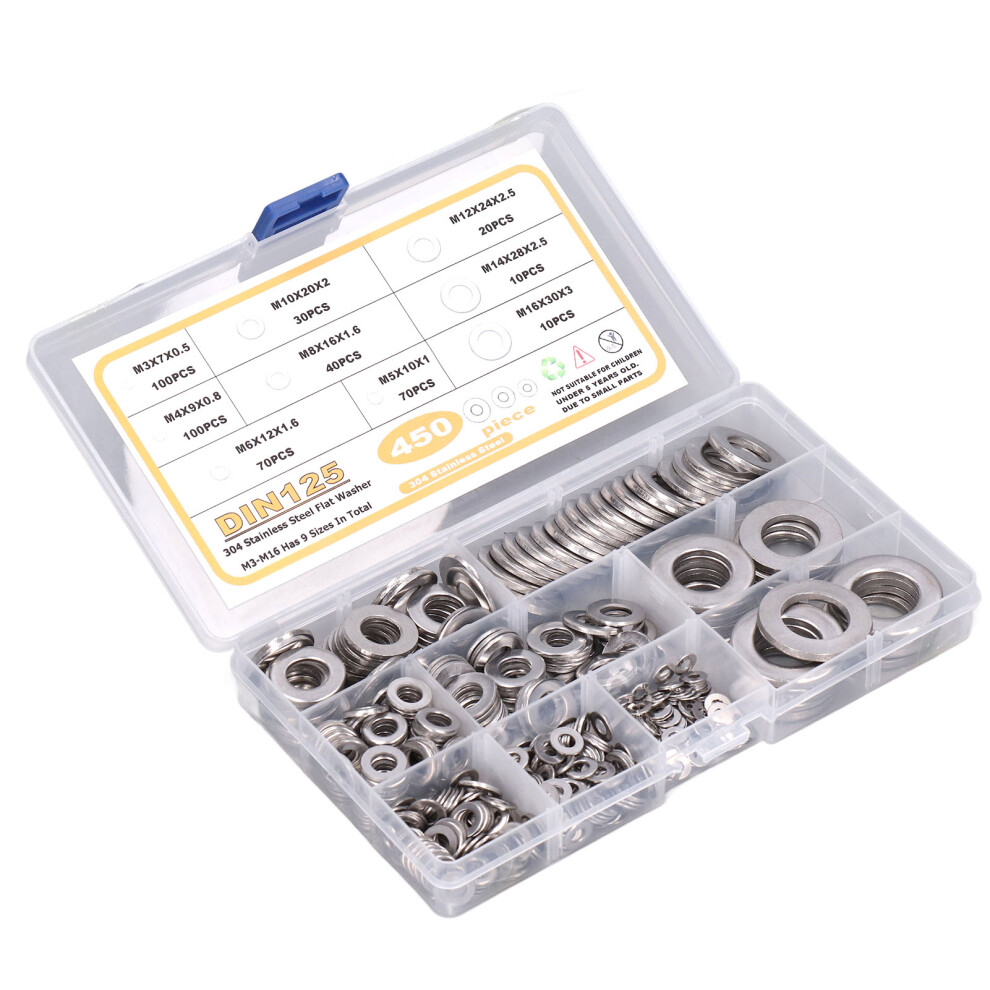 304 SS Flat Washer 450Pcs M3 M4 M5 M6 M8 M10 M12