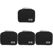 4Pcs Compact Charger Case Travel Pouch Black Polyester Cable Organizer