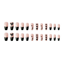 (Standard) 24 Ongles Faux Cœur Noir Mignon