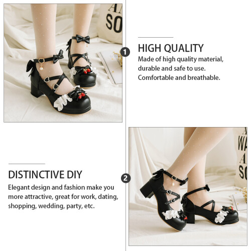 1Paar Damen Lederschuhe Mit Schleife, Mittelabsatz, 2