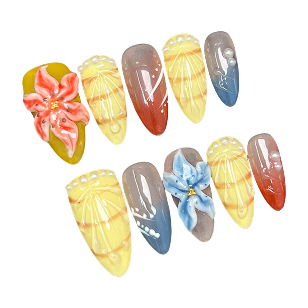 Dachuang Beauty (L) 10Pcs Flower Fake Nails, Long Lasting Salon Supply