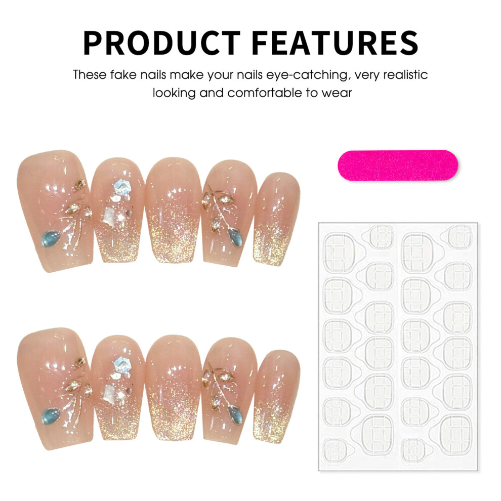 Roc-Electron Pink (Short Ladder) Glossy Fake Nails With Cat Eyes Tip, Zero Pressure