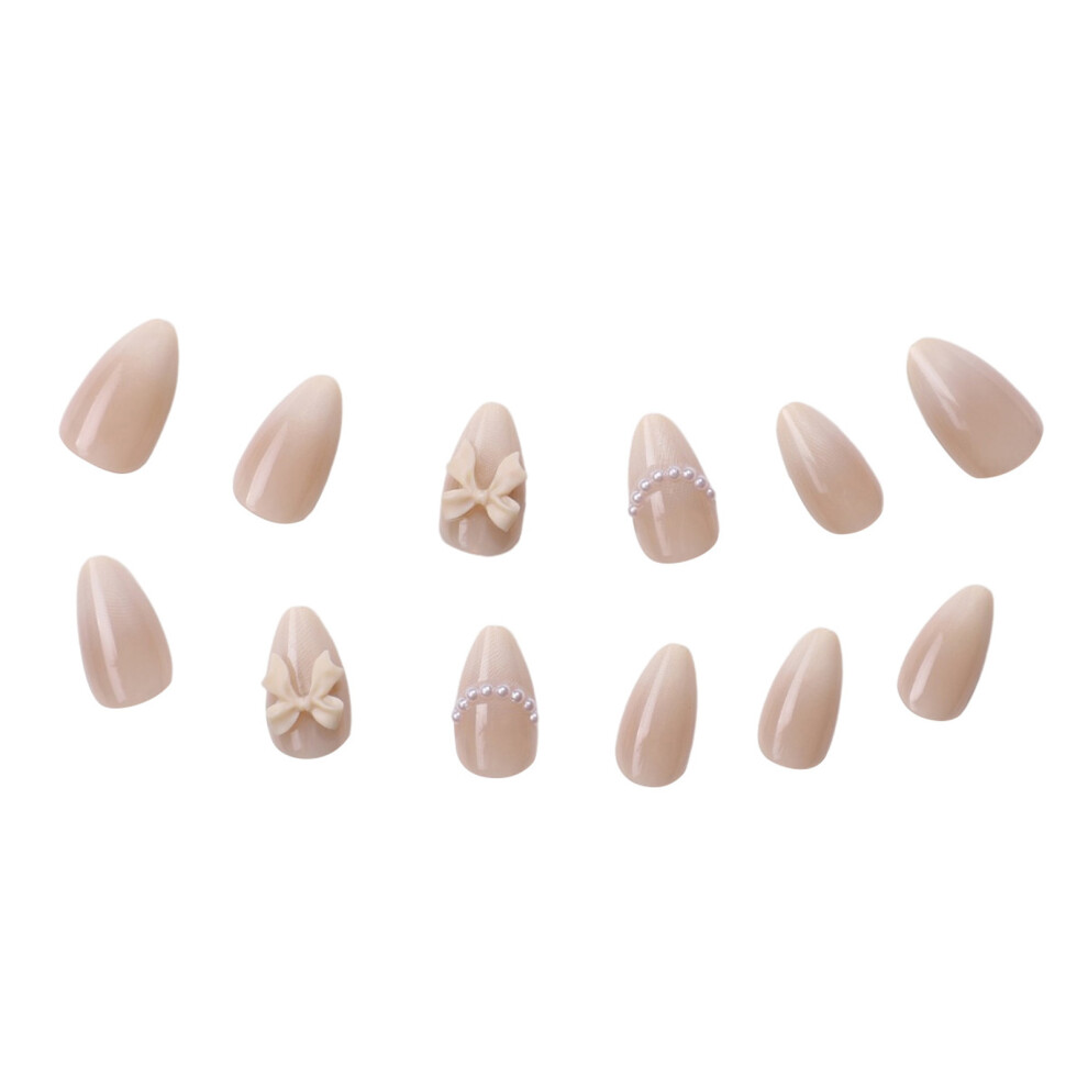 Hue-Grain Soft Nude Almond Press-On Nails For Daily & Party Wear
