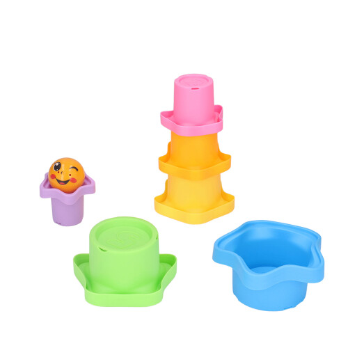 6pcs Flower Shape Stacking Cups Set, Safe Plastic, 39x13cm for 6M+