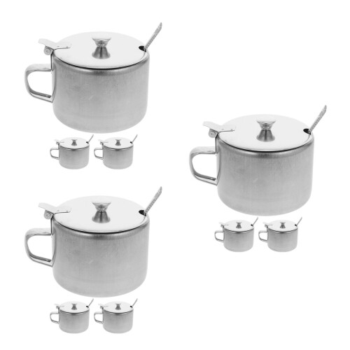 9Sets Silver Stainless Steel Spice and Sugar Storage Jars with Handle