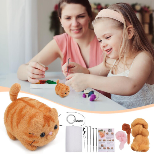 Needle Felting Kit Beginner Wool Needles Foam Pad Guide