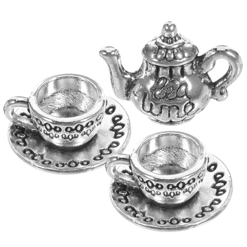 2Sets Mini Teekessel Metall Silber Zinklegierung Elegante 2