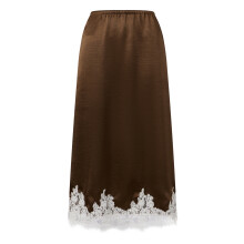 (M, Brown) Women Summer Midi Skirts Casual Elegant Lace Hem Draped Skirt for Beach Vacation Club Streetwear