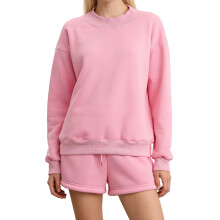 (S, Rose Red) Women's Casual Set Fashionable Solid Color Long Sleeve Sweatshirt with Shorts 2Pcs Outfits