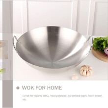 Polished Stainless Steel Wok, 11 Inch Round Bottom Stir Fry Pan with Handles, Restaurant Grade for Home Kitchen, Induction Compatible, Non-Stick Grey