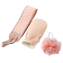 3Sets Rosafarbene Duschaccessoires Mit Peelinghandschuh Und Badetuch