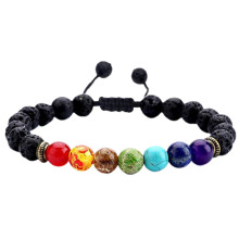 (Colorful Amber Style) 7 Chakra Volcanic Rock Bracelet - Rainbow Stone Beads