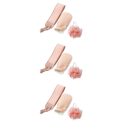 3Sets Rosafarbene Duschaccessoires Mit Peelinghandschuh Und Badetuch 2