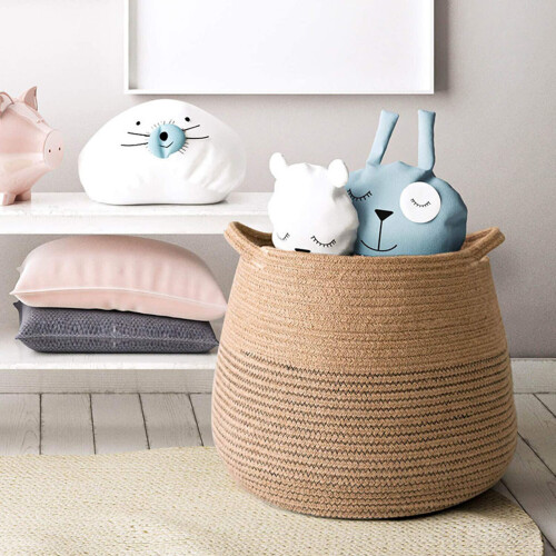 (C 35x37cm) Foldable Cotton Rope Basket with Metal Frame