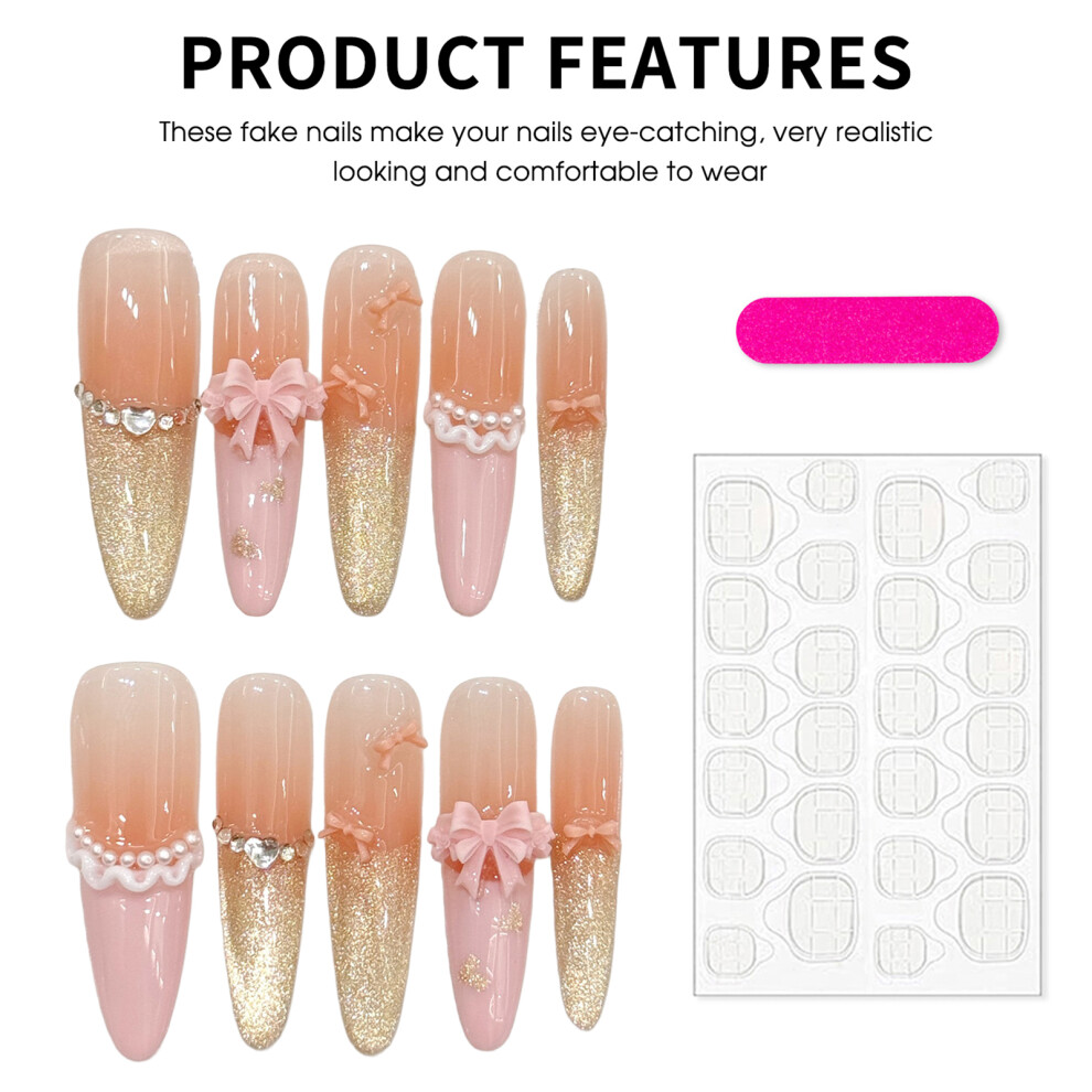 Dachuang Beauty (M) French Tip Glossy Fake Nails - No Odor, Eco-Friendly