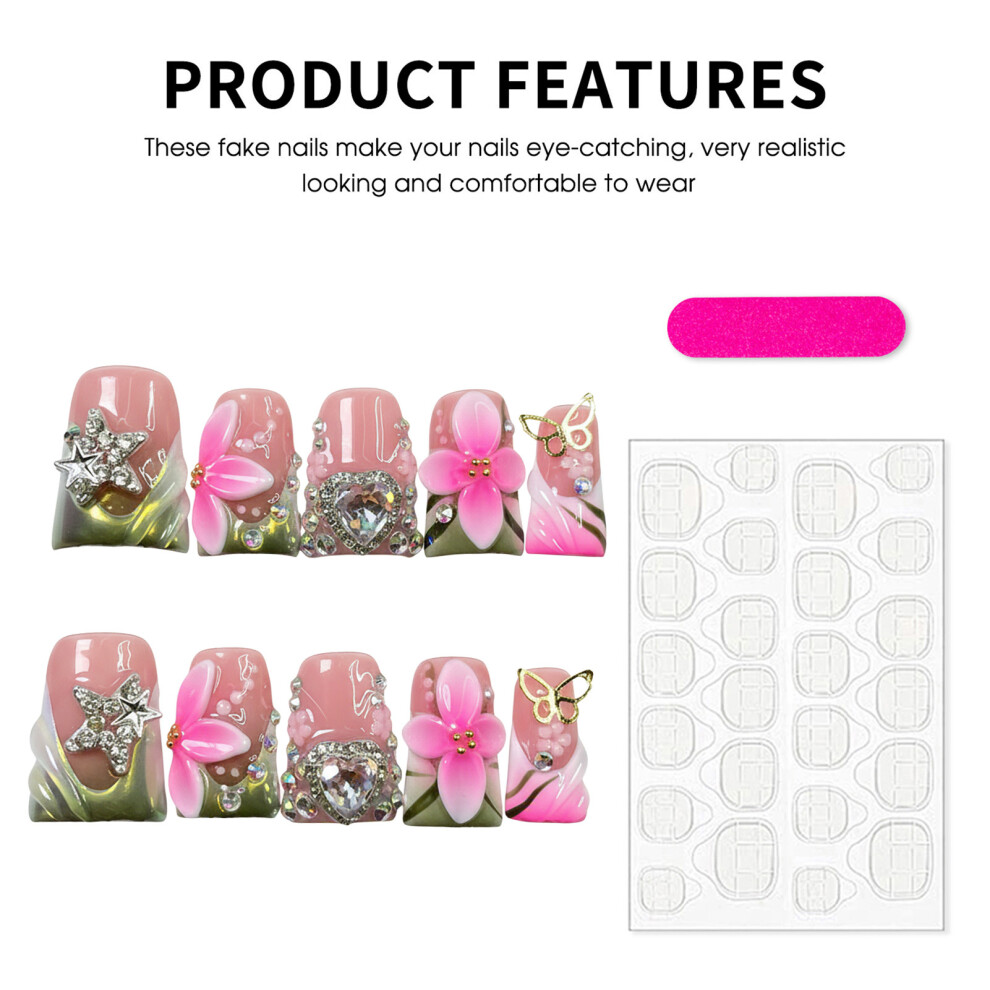 Dachuang Beauty (L) 3D Butterfly Press-On Nails - 10Pcs Wedding Manicure Set