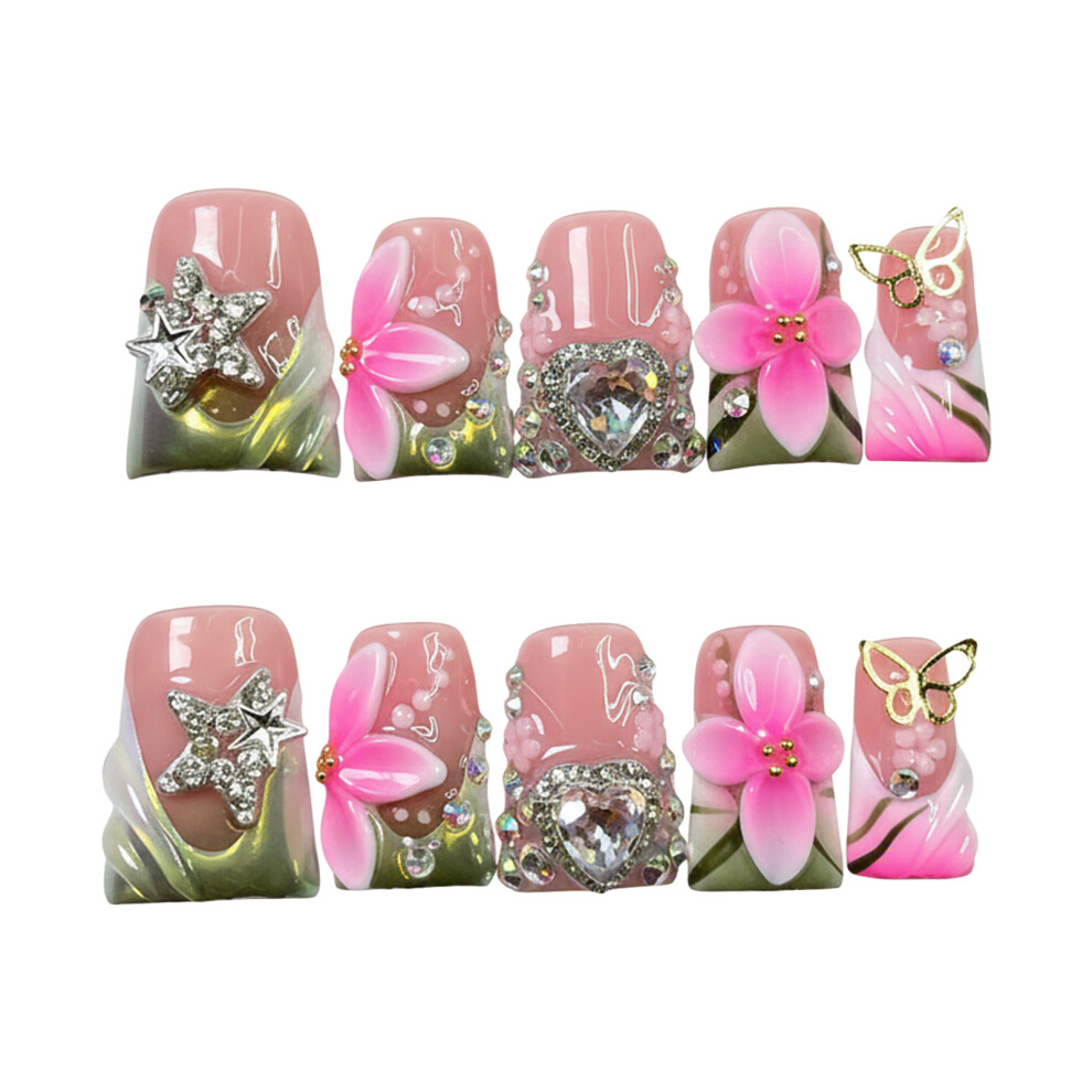 Creation-3C (S) 3D Butterfly Press-On Nails - 10Pcs Reusable Manicure Set