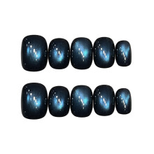 (Blue Glass Ball, XS) 10Pcs Cat\'s Eye Press On Nails, Short Shimmer Tips