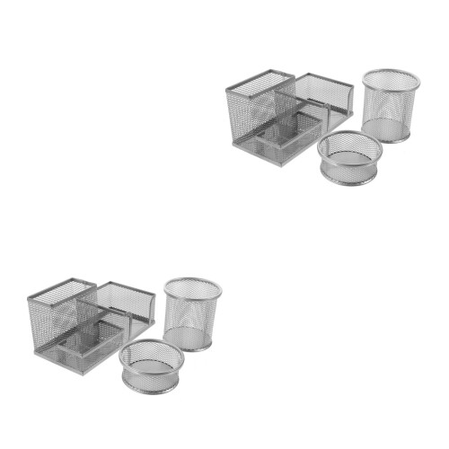2Sets Silberner Stiftbecher Aus , Struktur Für Schreibtisch