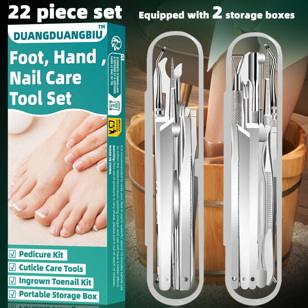 22-in-1 Stainless Steel Ingrown Toenail & Cuticle Kit â Odorless Pedicure/Manicure Set, Travel-Friendly with Case