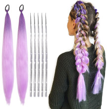 Purple Dreadlocks Wig Braid with Hair Extension Silver Wire 7Pcs for Women Hair Decoration