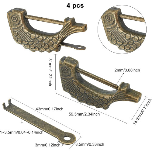 Antique Bronze Fish-Shaped Padlock with Key 4 Sets