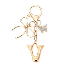 Bubble Initial Keychain with Bow & Butterfly - Gold Letter Bag Charms for Women, Cute Purse Handbag Accessories