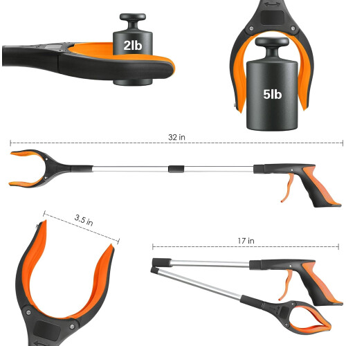 32" Lightweight Grabber Tool for Elderly, Trash Claw Reaching Aid (Orange) – Compatible with Mobility Needs 2