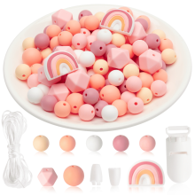 159 Pcs Baby Silicone Beads DIY Crafts, Round Beads Octagonal Beads Rainbow Beads for Keychain Making