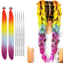 Women's colorful braided wig with silver wire hair extension