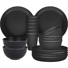 Dinnerware Set for 6 People, 18-Piece Black Lightweight