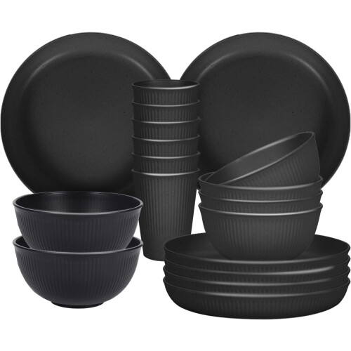 Black Dinnerware Set for 6 – 18-Piece Lightweight
