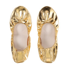 1Paire Chaussures De Ballet Dorées PU Talon Pour Danse