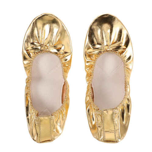1Paire Chaussures De Ballet Dorées PU Talon Pour Danse