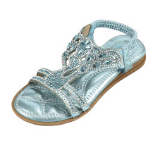 Girls' summer sandals blue rhinestone elastic ankle strap