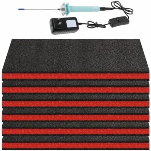 6-Pack Tool Box Foam Inserts (18x12x1") + 1pc Cutter Tool, Red/Black Polyethylene Liners, Cuttable, Compatible with Kaizen Toolboxes
