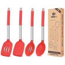 4-Pc Silicone Cooking Utensils Set, Non-Stick Heat-Resistant Spatulas & Slotted Spoons, BPA-Free, Compatible with Non-Stick Cookware