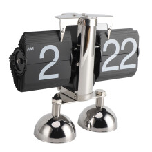 Retro Flip Desk Clock 12H Black Stainless Steel Home Office Decor