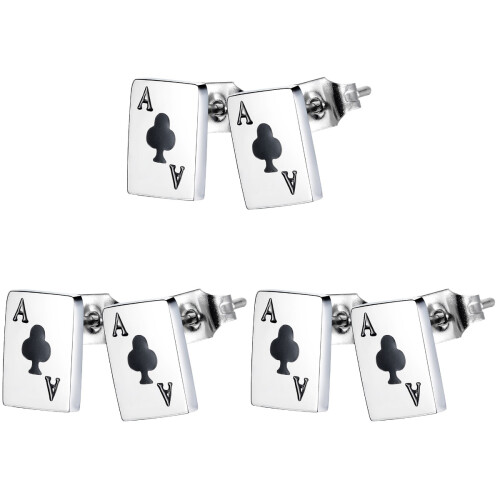 3Paires Boucles Oreilles Décor Poker , Style Chic Et