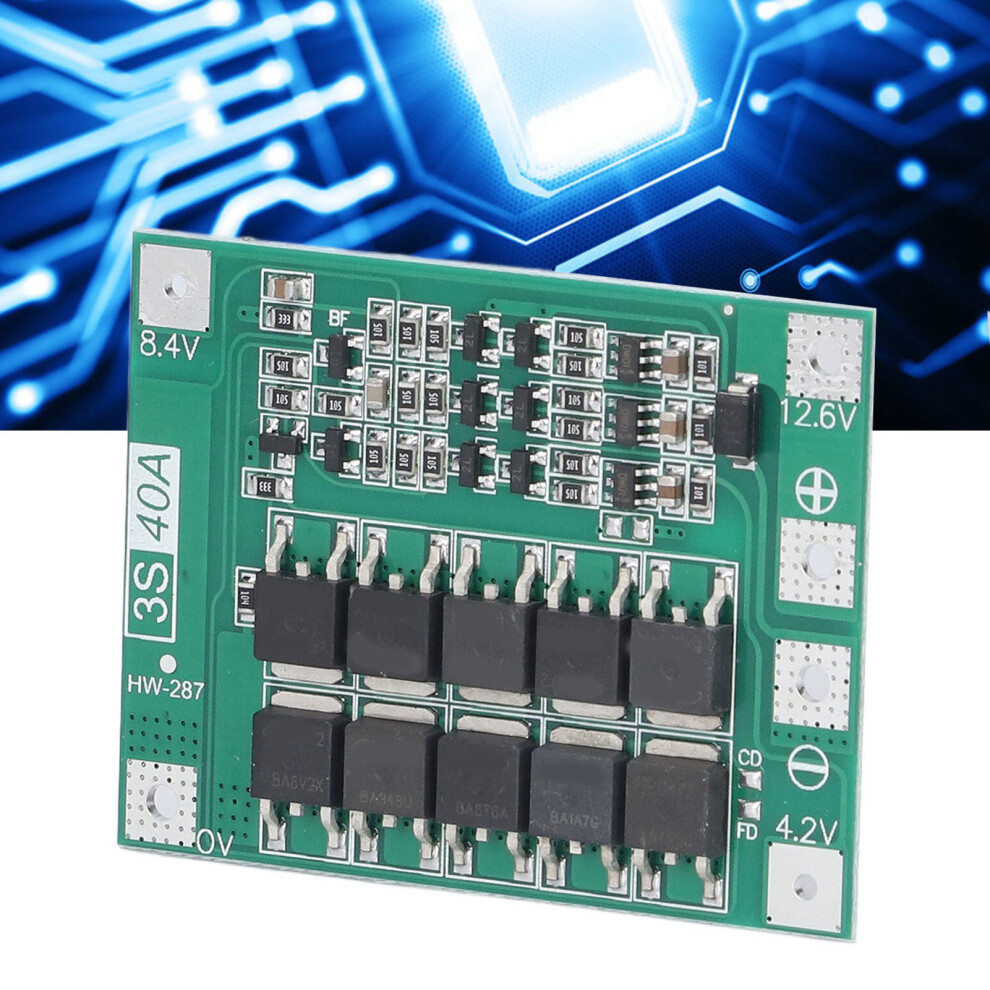 3S 40A Battery Protection Board For 18650 Cells, 12.6V-13.6V 6911387702811