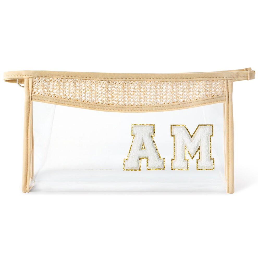 Cosmetic Bag Transparent Triangle Straw Letter Patch