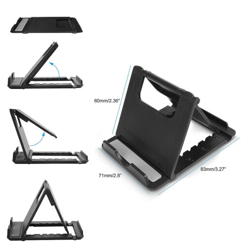 Universal Foldable Phone Stand for Vertical and Horizontal Viewing Adjustable Support Black